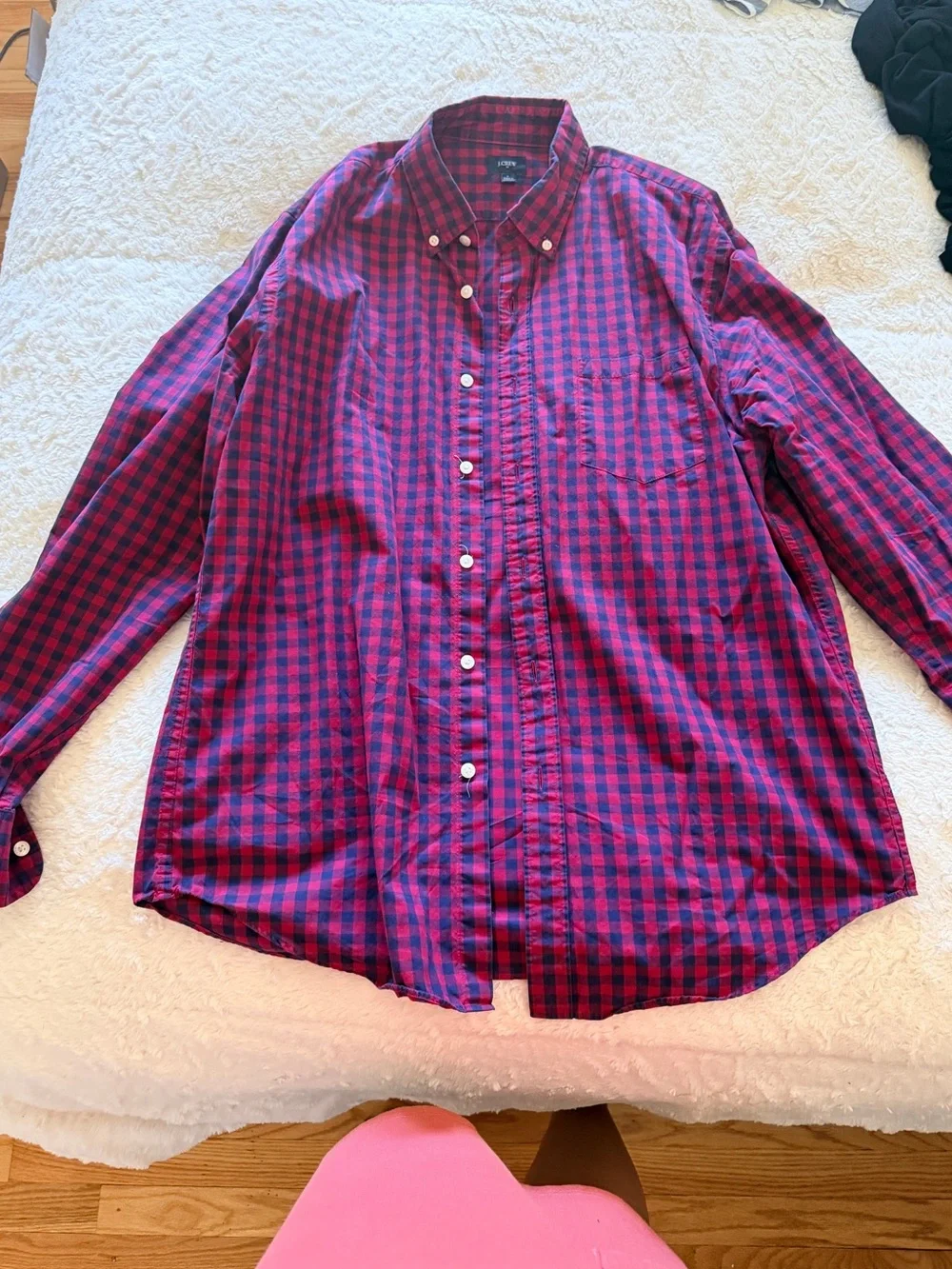 J. Crew Men’s Red & Navy Plaid Button-Down Shirt